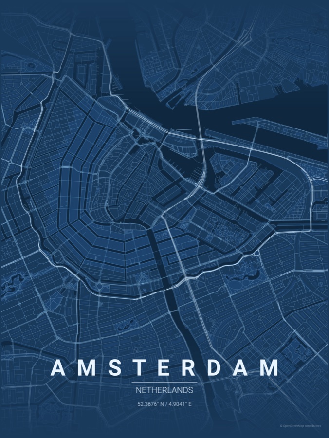 Amsterdam map poster in the Blueprint theme