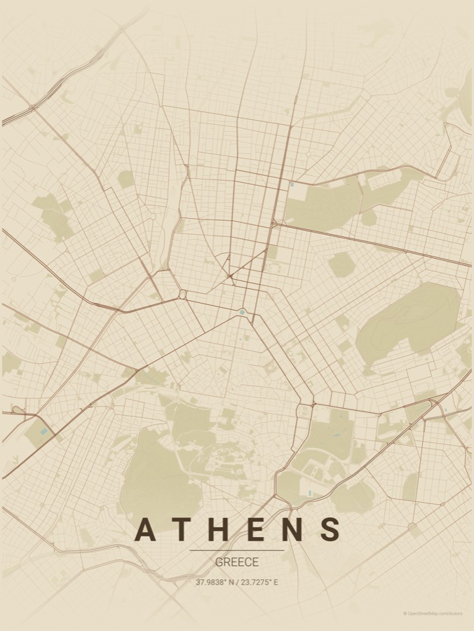 Athens map poster in the Vintage theme