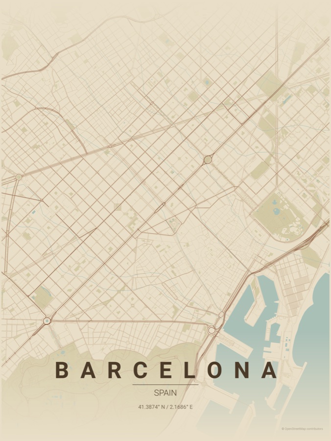 Barcelona map poster in the Vintage theme
