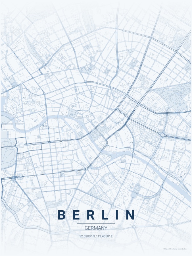 Berlin map poster in the Monochrome Blue theme