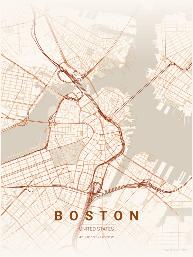 Boston map poster in the Autumn theme