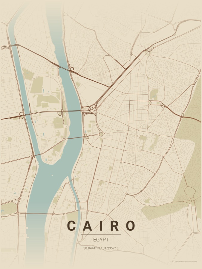 Cairo map poster in the Vintage theme