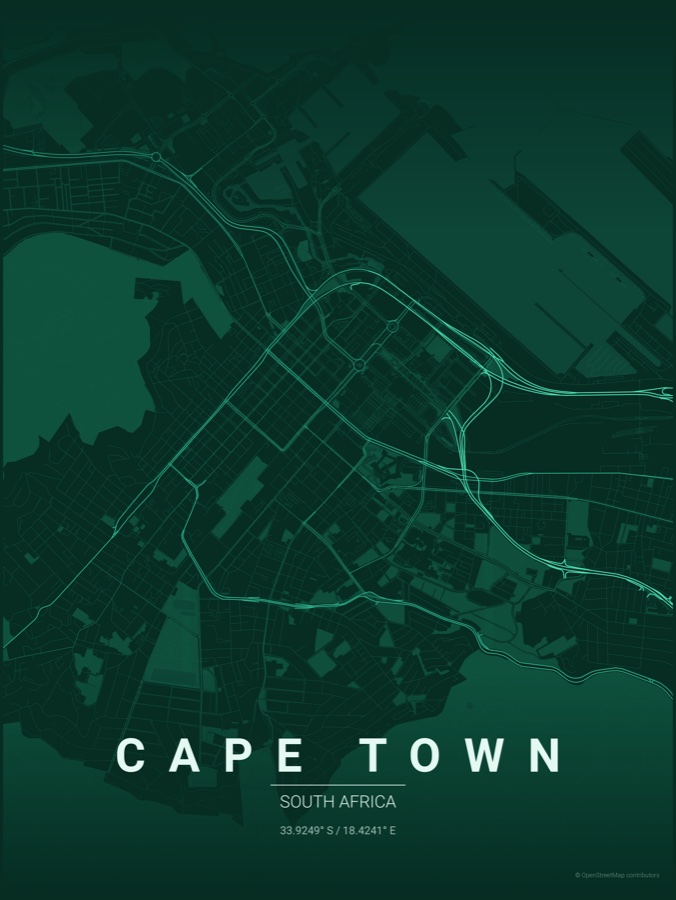 Cape Town map poster in the Emerald City theme