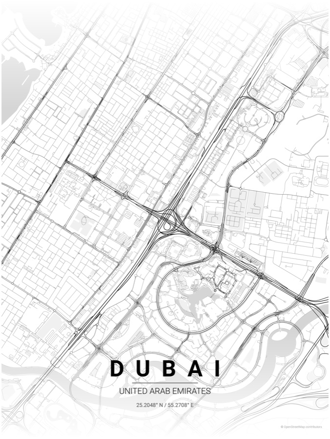 Dubai map poster in the Gradient Roads theme