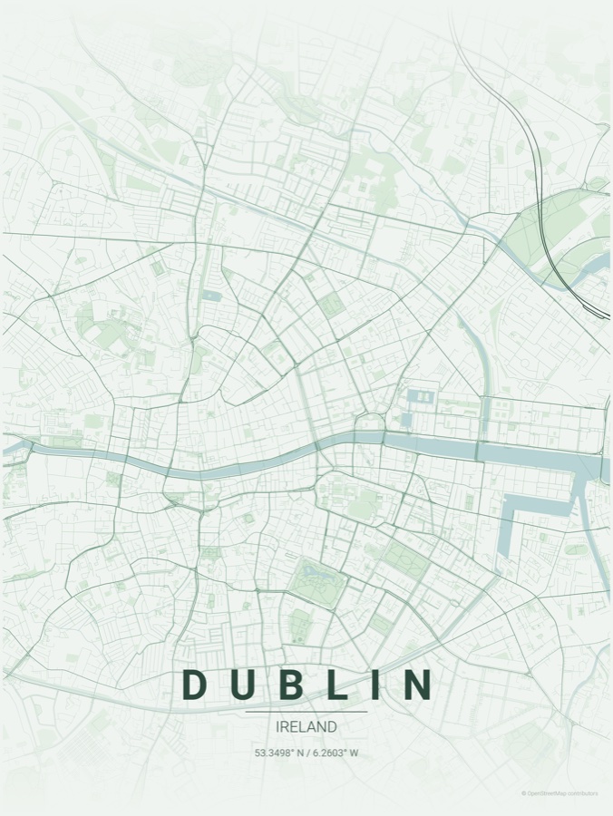 Dublin map poster in the Forest theme