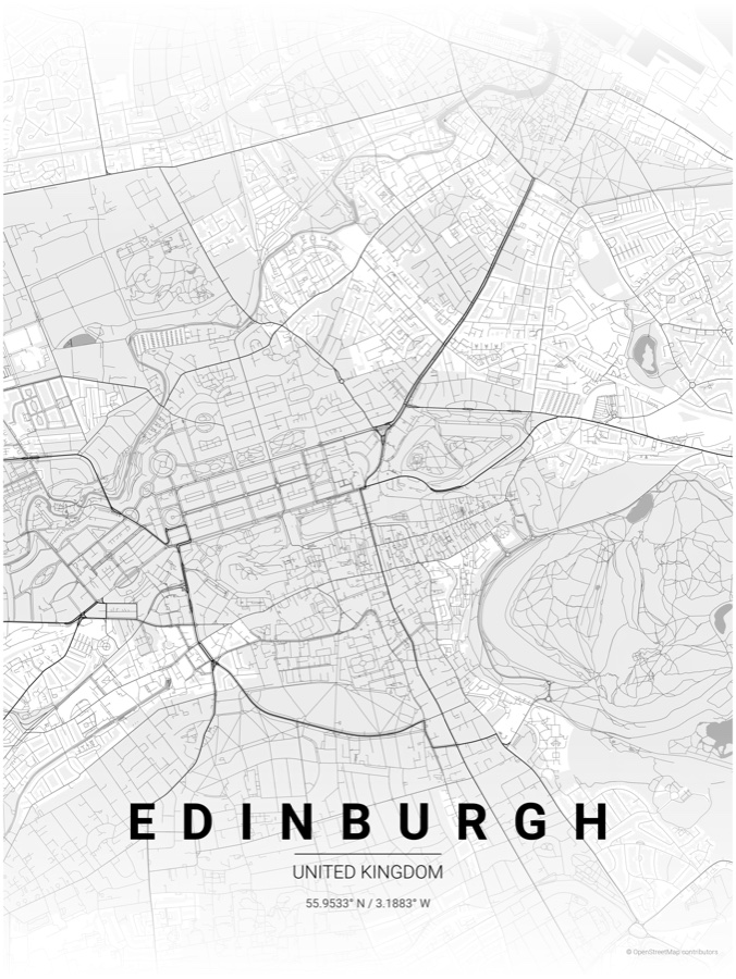 Edinburgh map poster in the Contrast Zones theme