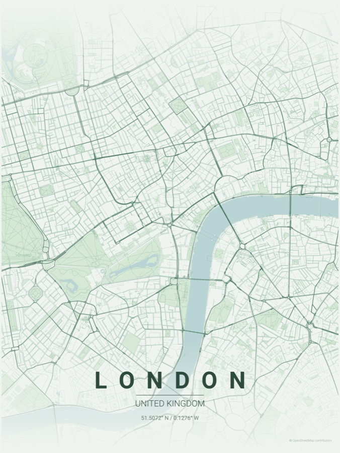 London map poster in the Forest theme