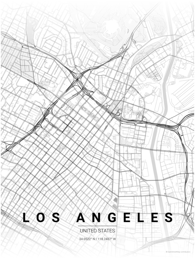 Los Angeles map poster in the Gradient Roads theme