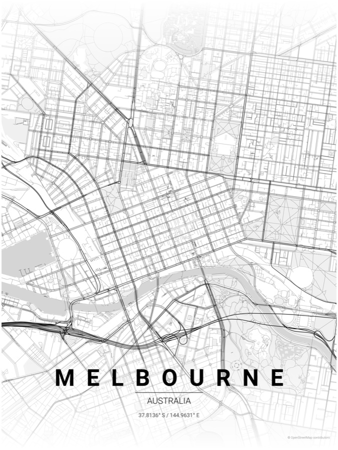 Melbourne map poster in the Gradient Roads theme