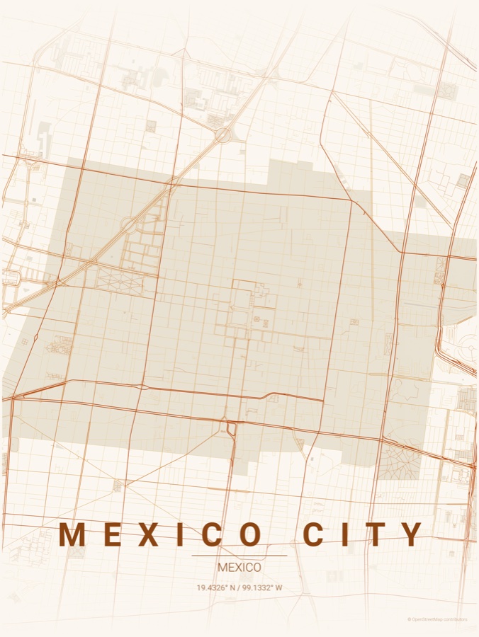 Mexico City map poster in the Autumn theme