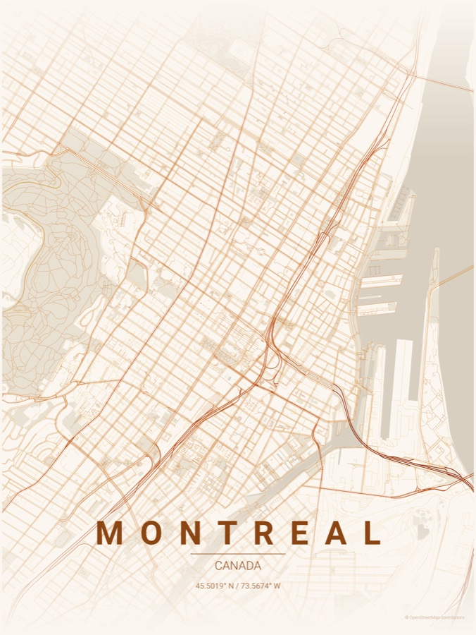 Montreal map poster in the Autumn theme