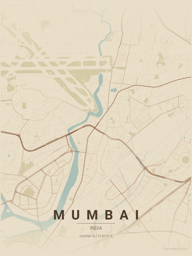 Mumbai map poster in the Vintage theme