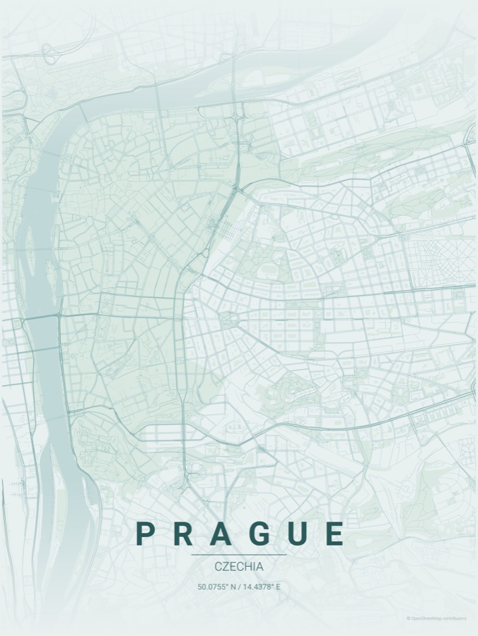 Prague map poster in the Copper Patina theme