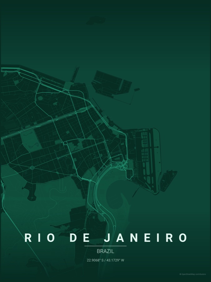 Rio de Janeiro map poster in the Emerald City theme