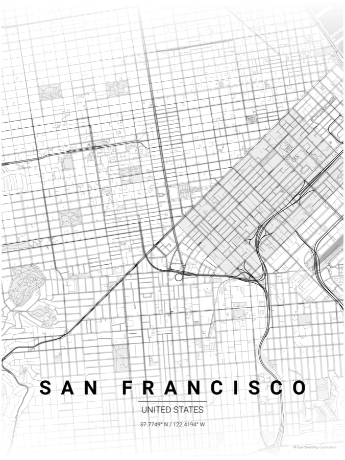 San Francisco map poster in the Contrast Zones theme
