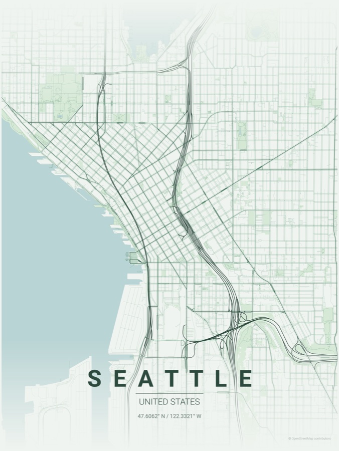 Seattle map poster in the Forest theme