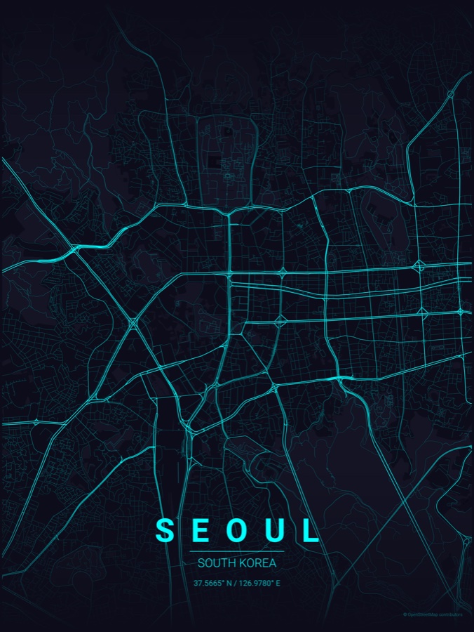 Seoul map poster in the Neon Cyberpunk theme