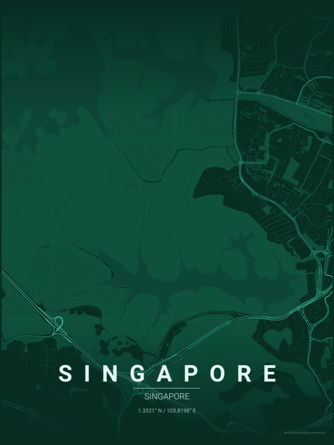 Singapore map poster in the Emerald City theme