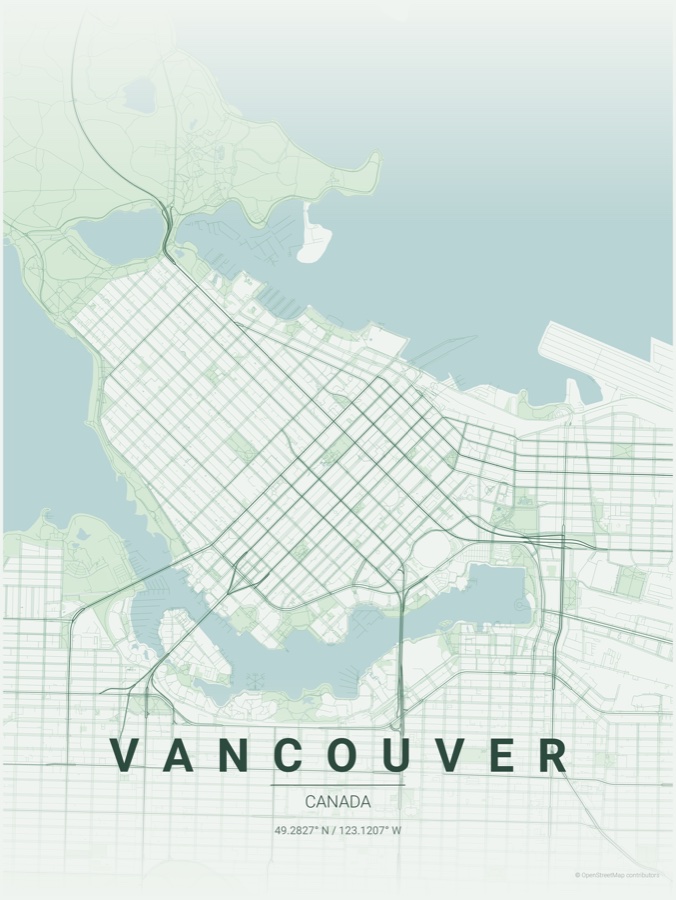 Vancouver map poster in the Forest theme