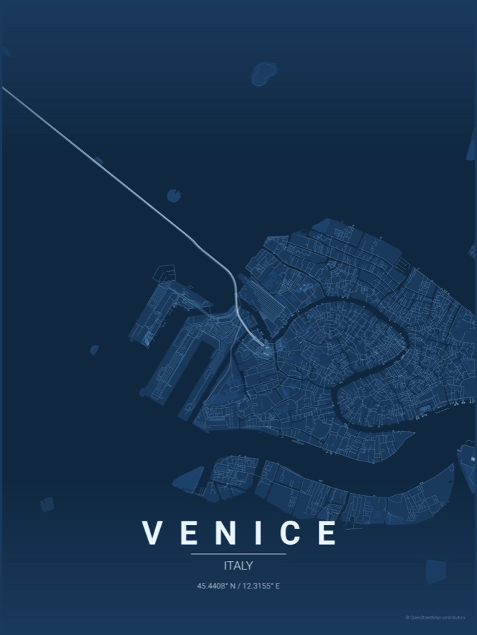 Venice map poster in the Blueprint theme