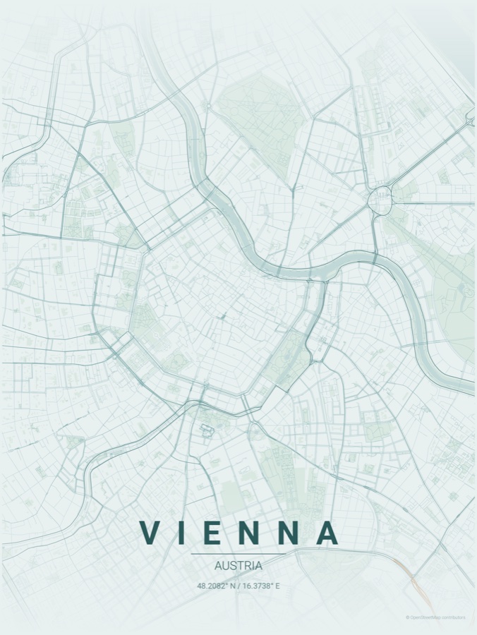 Vienna map poster in the Copper Patina theme